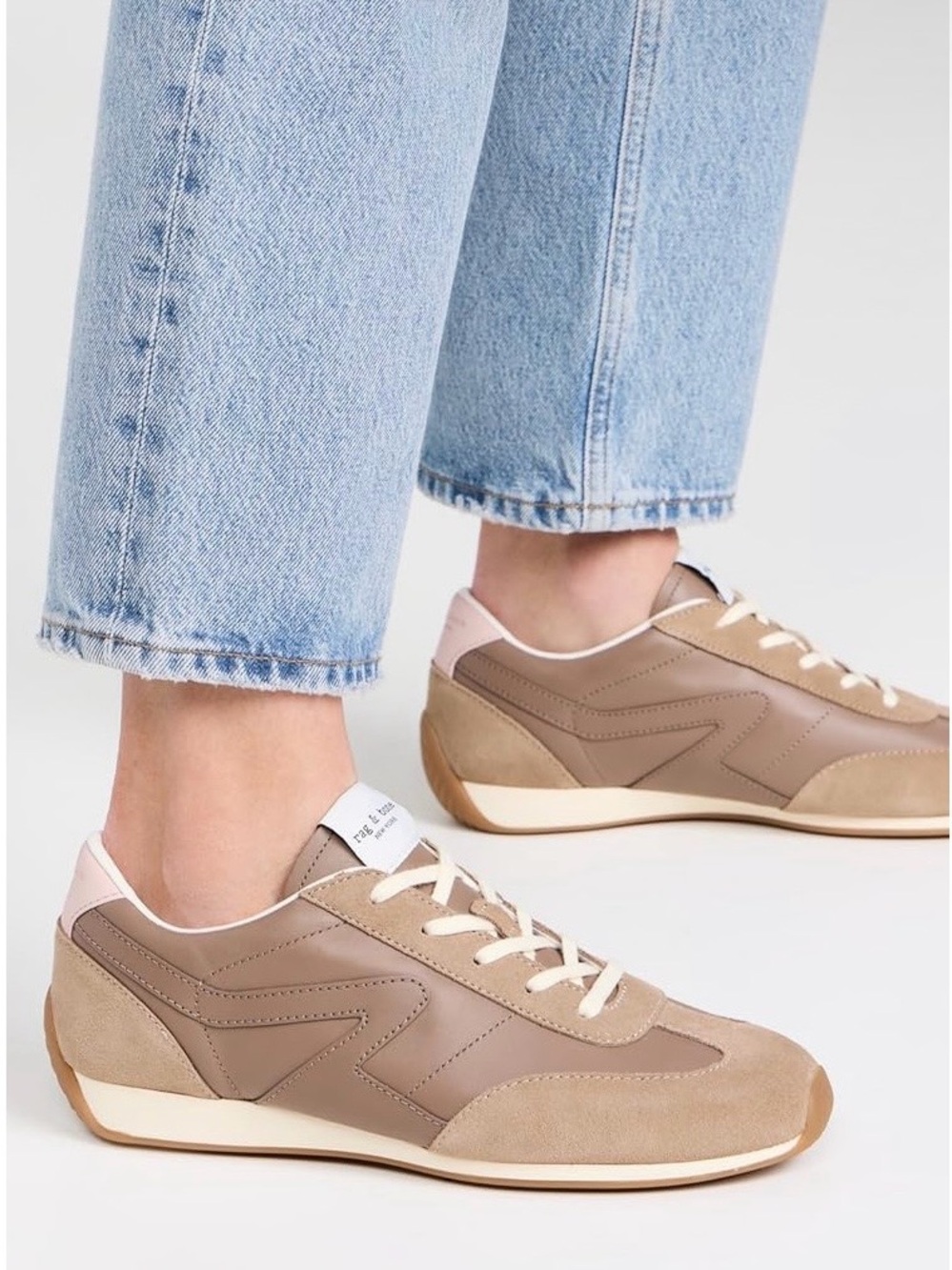 rag & bone Retro Runner Slim Taupe and Blush Lace-Up Sneakers